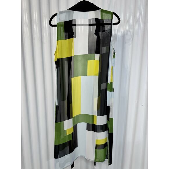 Vince Camuto XL Sheer Black White Yellow Long Maxi Cover Up Dress Short Sleeve - Picture 2 of 5